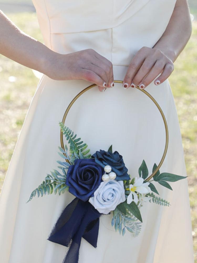 1Pc Metal Wreath Bridesmaid Handheld Wreath Artificial Garland Silk Flower Fake Flower Indoor Outdoor Decoration for Wedding Engagement Ceremony