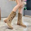 Trendy Women's Boots 2024 Autumn New Retro Hollow Breathable Pointed Suede Versatile Western Women's Boots Zapatos De Mujer