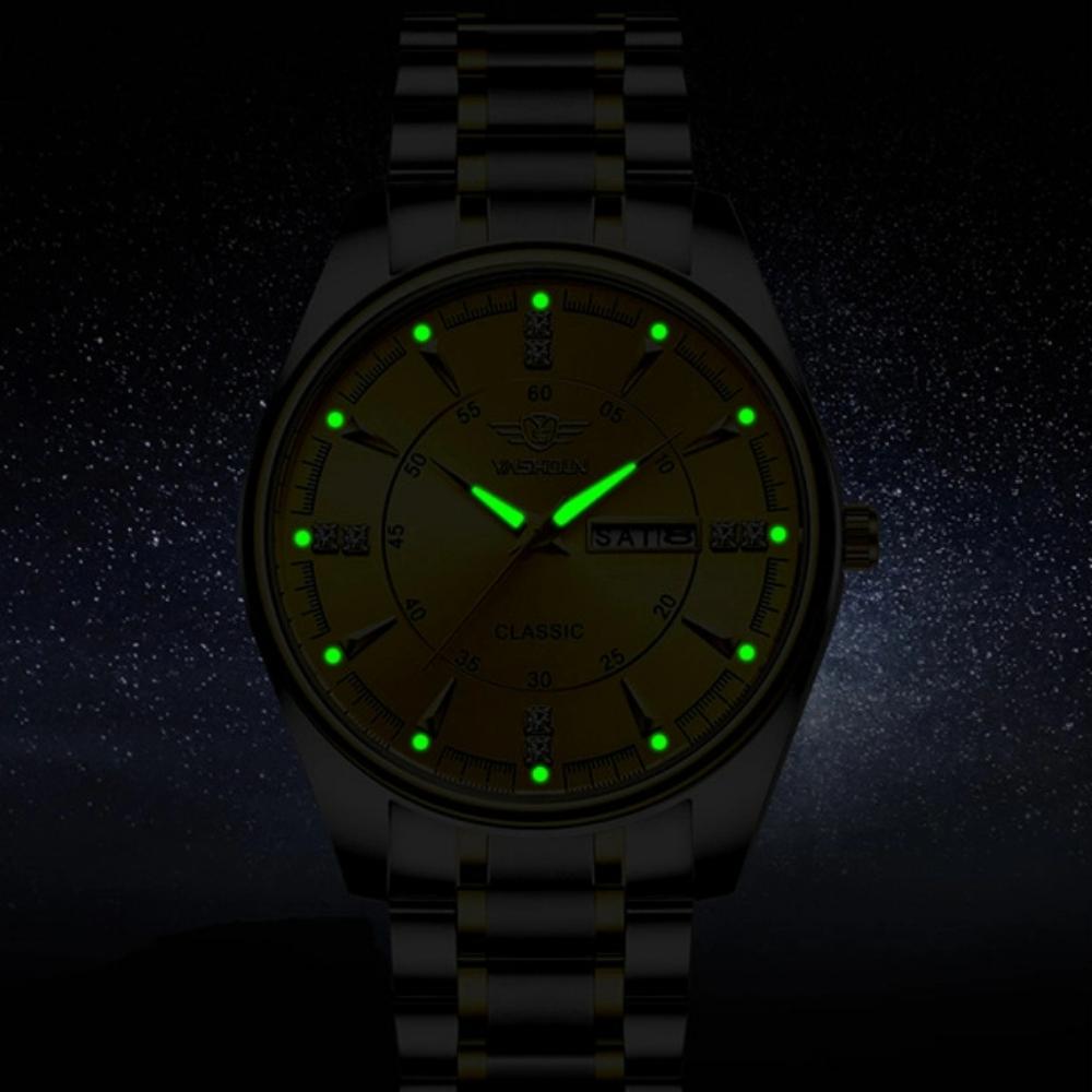 Fashionable Men's Quartz Watch Stainless Steel Timer Waterproof Night Light Dual Calendar Men's Quartz Watch
