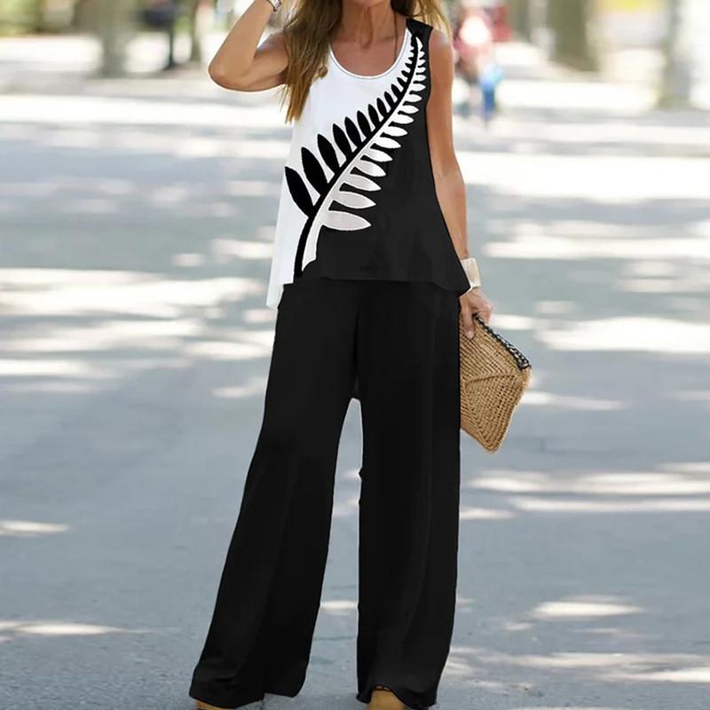 Summer Girl Sleeveless Top And Tall Pants Set With Polyester Print For Casual Wear