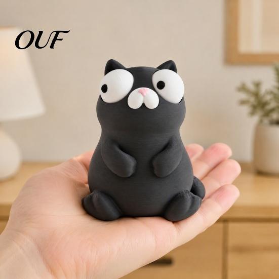 Desktop Ornaments 3D Printed Funny Cartoon Cat & Goose Figurine with Movable Eyes, Cute Animal Desk Decor, Stress Relief Gift for Home Office Healing