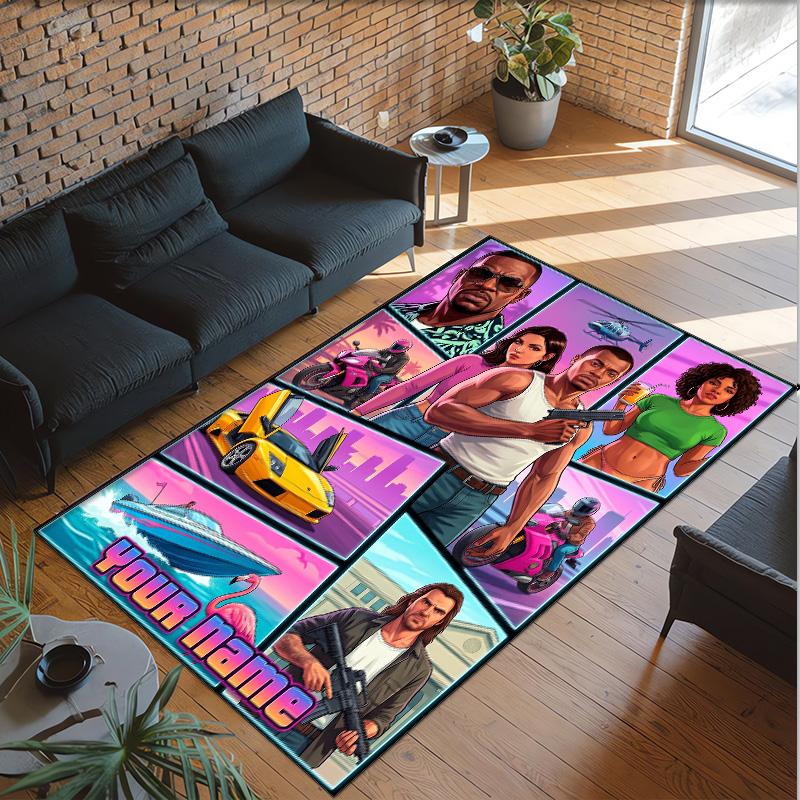 Personalized Crystal Velvet Carpet Custom Name Text,GTA Anti Slip Area Rug For Home Decoration