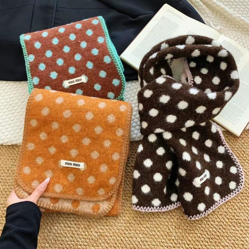 Korean Style Color-Block Polka Dot Double-Sided Scarf For Women Fashion Warm Thickened Furry Knitted Scarfves