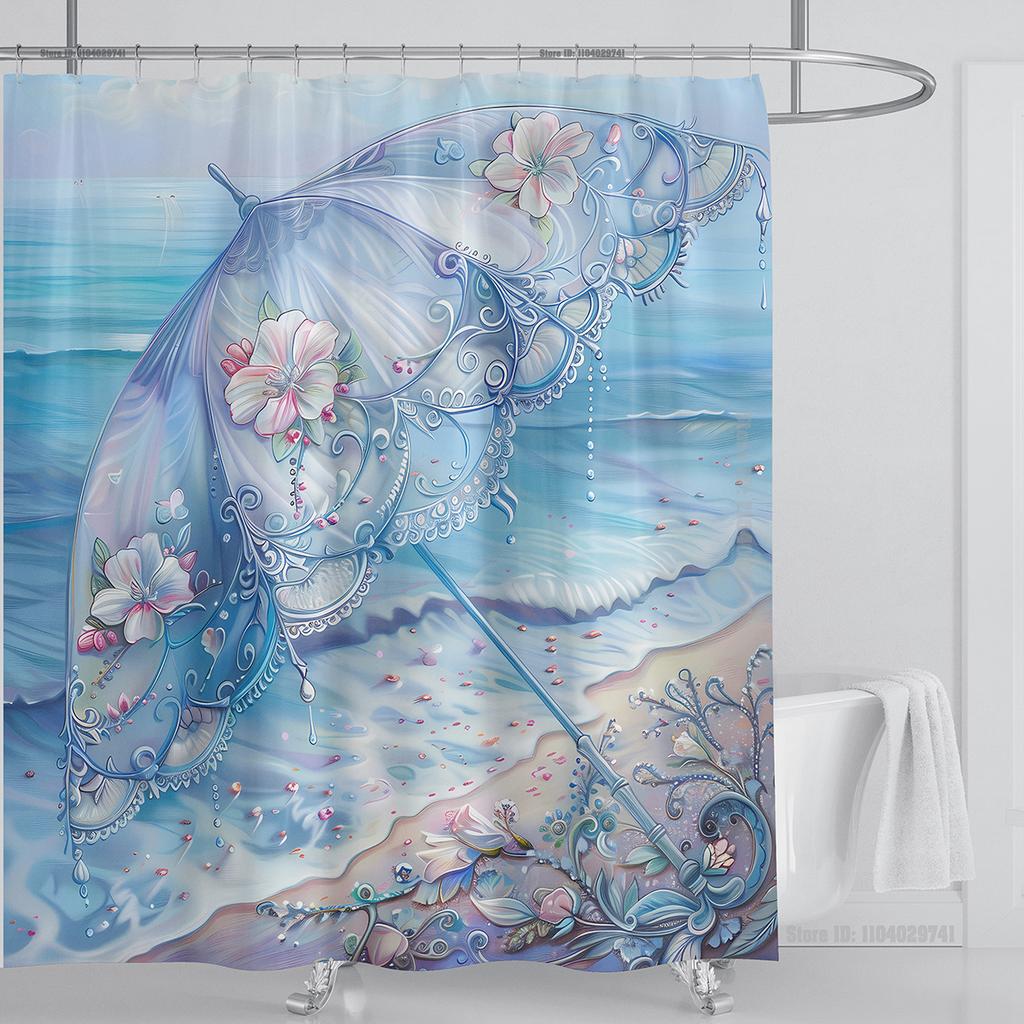 Ocean Wave Scenery Shower Curtain Waterproof Shower Curtain Polyester Fabric 3D Printed Curtain Bathroom Decoration With Hooks