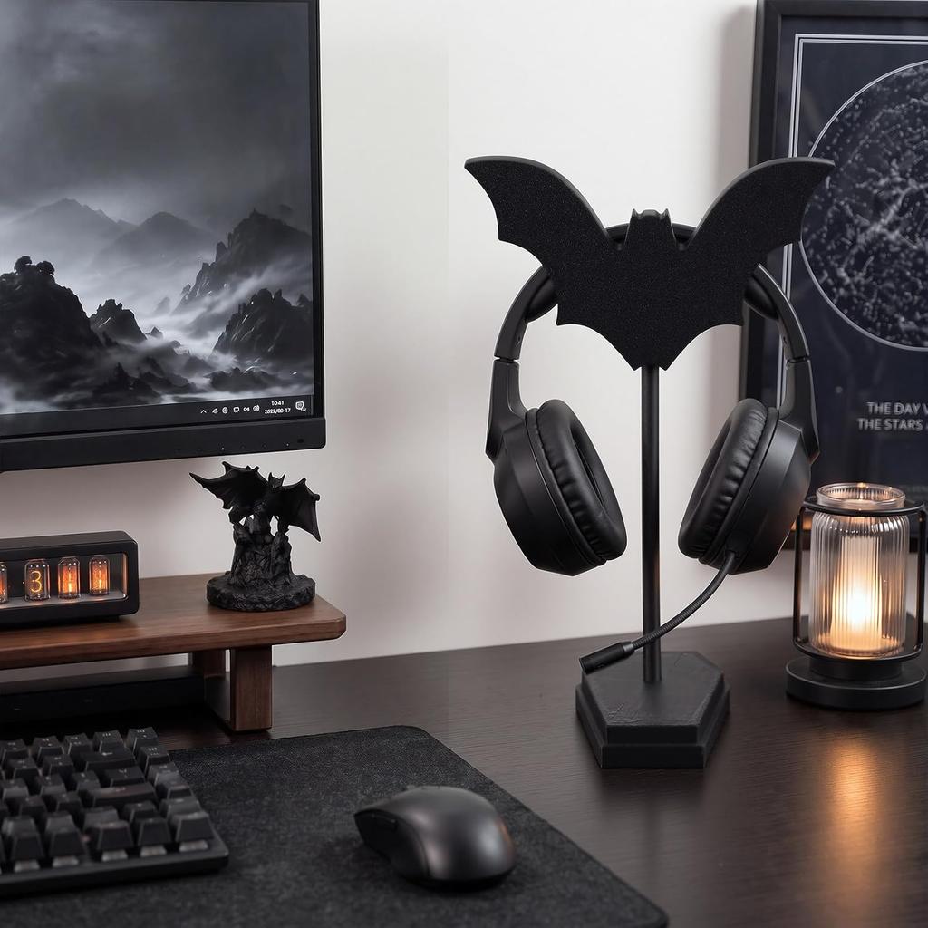 Wesiti Gothic Halloween Bat Headphone Stand Holder with Base Desk Accessory