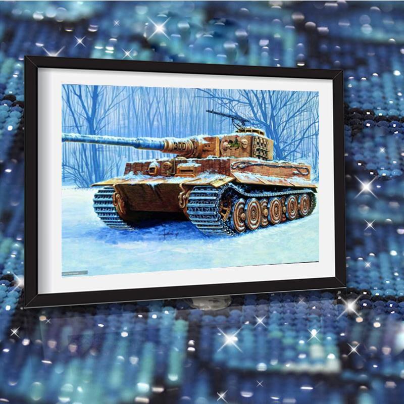 5D DIY Diamond Painting "Tanks In The Snow" Handmade Embroidery Set Cross Stitch Mosaic Home Decor