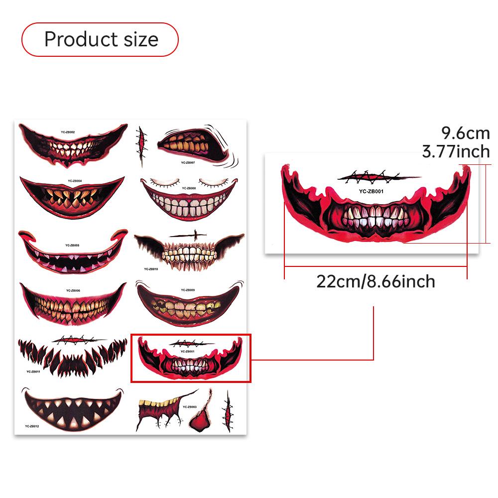 Хэллоуин Временные тату-наклейки Водонепроницаемые Ужас Губы DIY Наклейки Большой рот Поддельные татуировки Шрам Специальный макияж для лица Смешной
