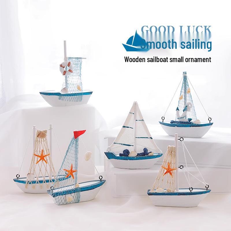 Solid Wood Sailboat Ornaments: Mediterranean Table Decorations & Creative Photography Props