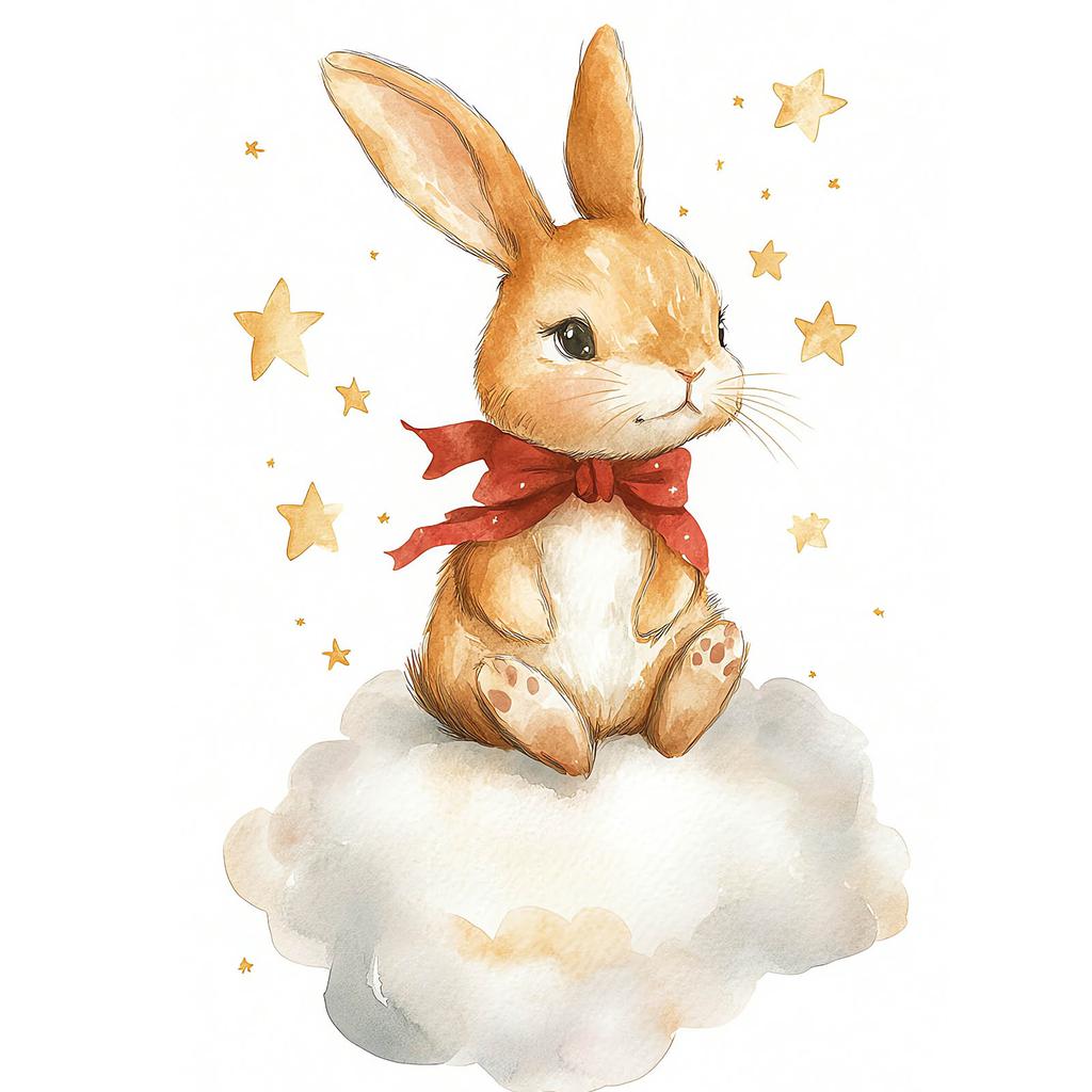 Plakat Uroczy Króliczek Na Chmurce Plakat Uroczy Króliczek Na Chmurce, 70X100 Cm, Bez Ramy, Płótno Premium Na Blejtramie