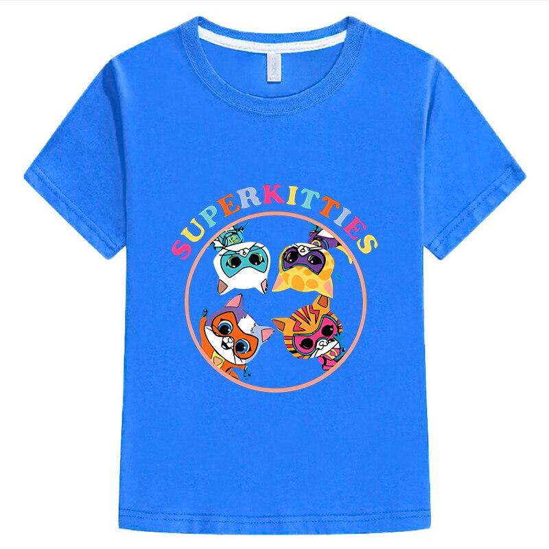 Футболка SuperKitties, короткие топы из 100% хлопка, одежда для мальчиков и девочек y2k, цельная повседневная детская одежда в стиле аниме, летняя детская одежда