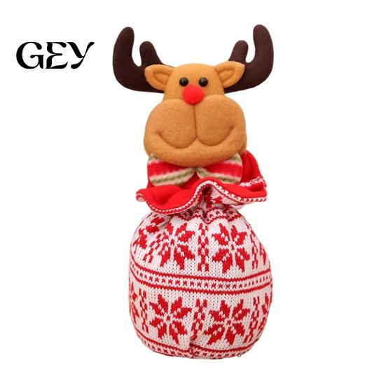Festive Tabletop Ornament Bags Christmas Drawstring Gift Bag, Small Wrap Bags, 3D Santa Snowman Elk Holiday Treat Doll Candy Storage for Fruits,