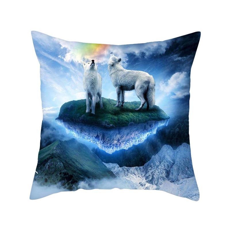 45x45cm Polyester Wildlife Print Cushion Cover Wolf King Photo Pillow Cover Home Sofa Decoration Pillowcase
