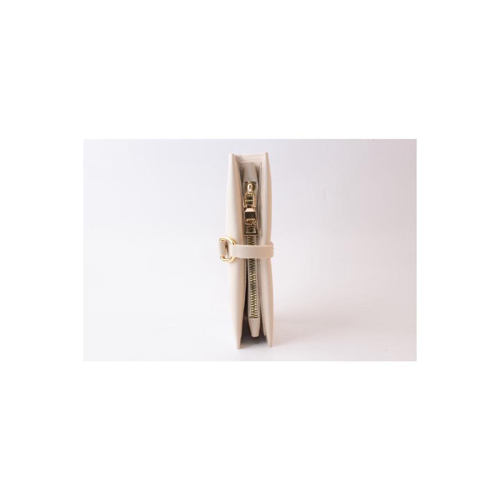 Soft Leather Orange Women's Wallet Accessory With Snap Fasteners, Multi-compartments, Zipper In The Middle And Phone Holder