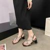 2024 New Solid Color Versatile Summer Retro Women's Shoes Luxury Sandals Women's High Heels Fashion New Low Rhinestones