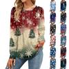 Women's Fashion Christmas Printed Dresses  Casual Tops Long Sleeve Shirts Loose Pullovers