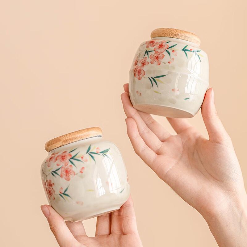 Hand-painted Peach Blossom Ceramic Tea Caddy