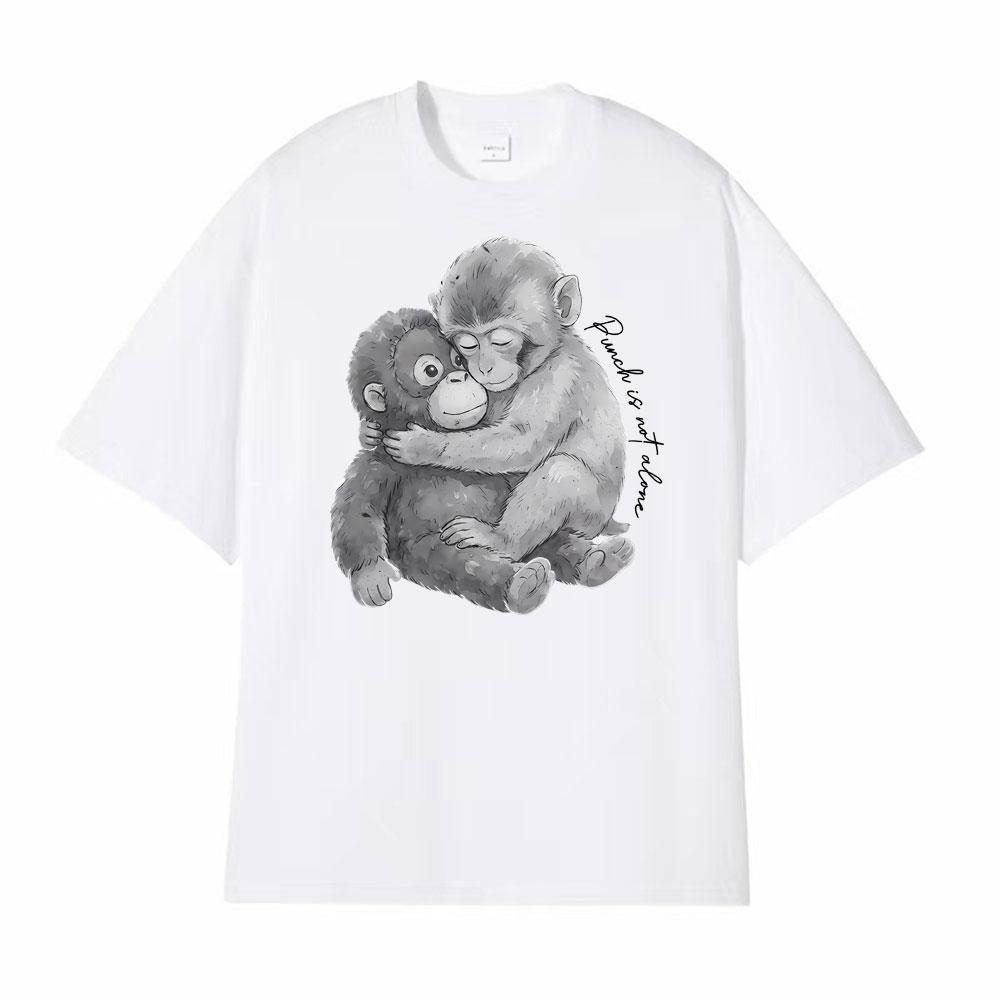 Графические футболки Punch Monkey Hug Is Not Alone для мужчин и женщин, одежда, винтажная мода, хлопковая футболка, высококачественная футболка, уличная одежда