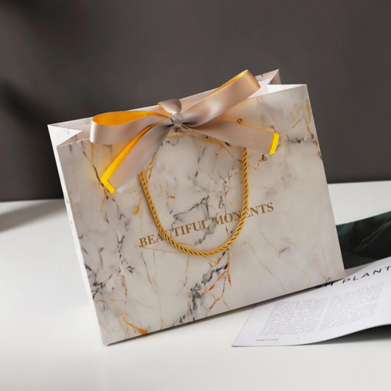 3 шт. Подарочный пакет с мраморным узором День рождения Фестиваль Вечеринка Белый Сумка-тоут для хранения Золотая лента Упаковка для выпечки Подарочный бумажный пакет
