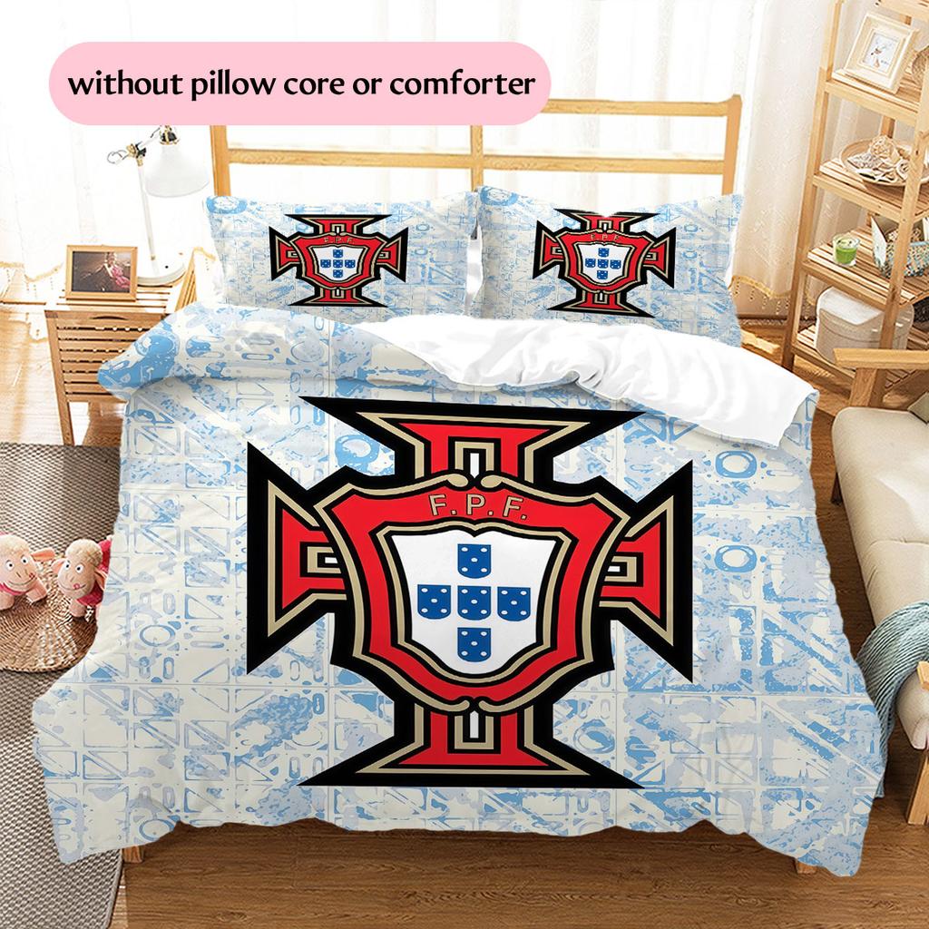 Portugal football Pattern Bedding Home Decoration Birthday Gift (1 * duvet cover + 2 * pillowcase, without core),fan merchandise.