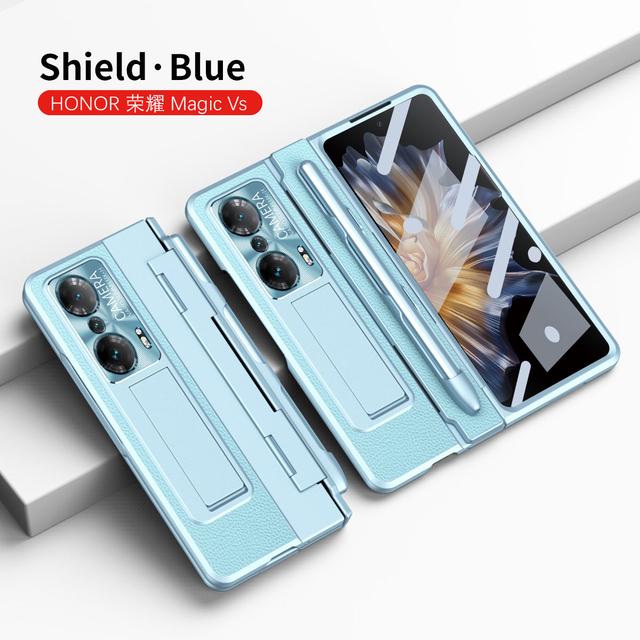 For Honor Magic Vs Case Plating Leather Hinge Pen Holder Hard Bracket Cover For Magic Vs Funda With Glass Flim