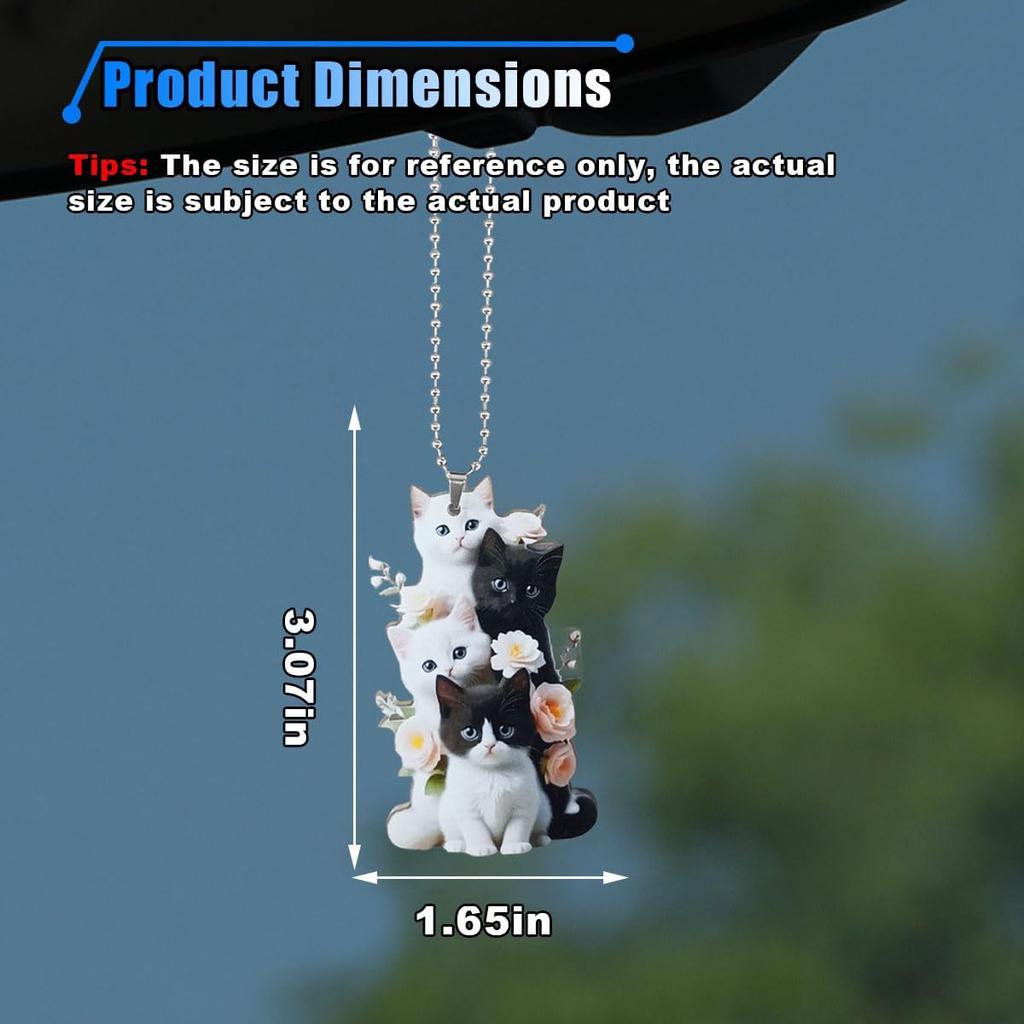 Cute Cat Car Mirror Hanging Accessories - 2D Flat Acrylic Kitten Christma Tree Ornament Decoration Car Rear View Mirror Charm - Car Interior Rearview