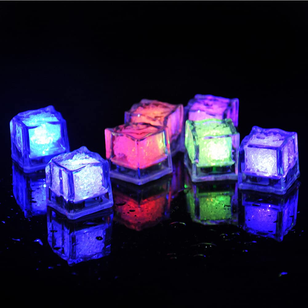 Set of 12 LED Sensor Ice Lights, Multicolored, Glowing Ice Cubes for Parties, Champagne Towers, Weddings, Year-End Parties, and Bar Decorations