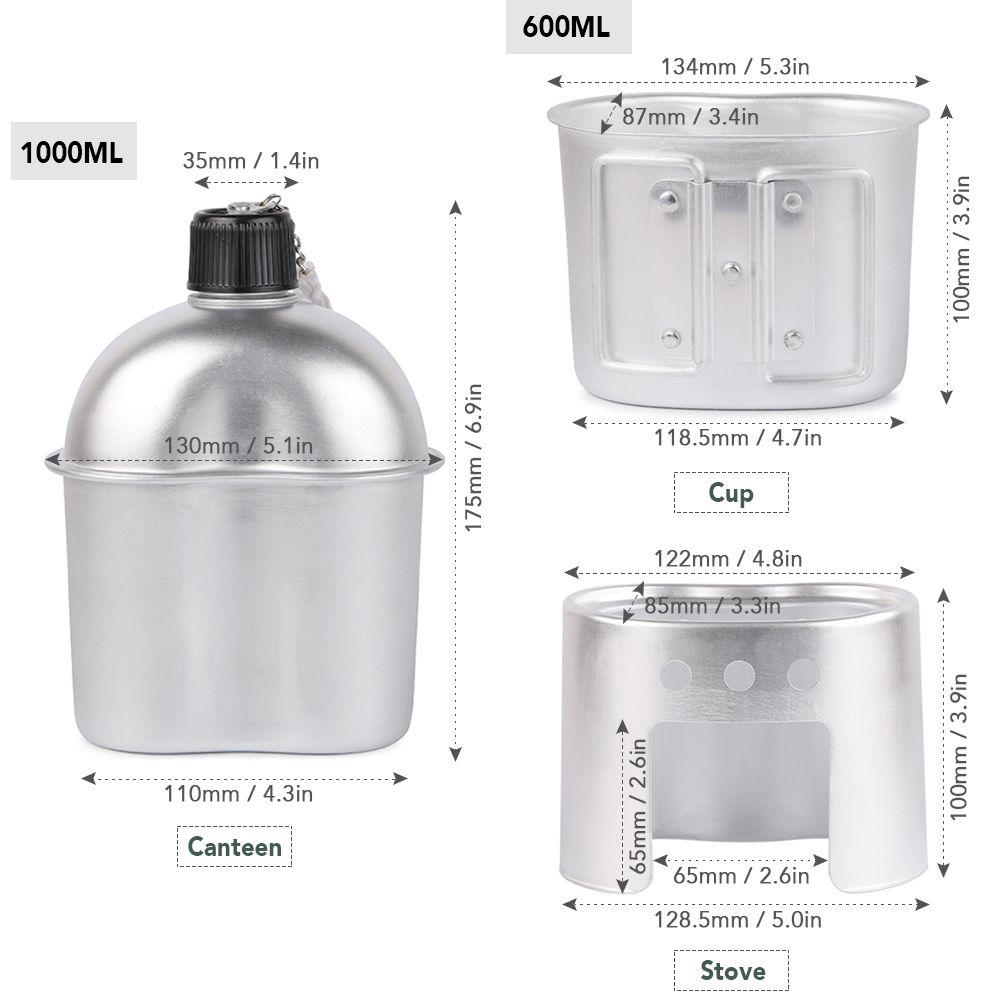 Zinc Zinc Alloy Hiking Backpacking Camping with Cover Bag Cookware Set Wood Stove Cup Kit Canteen Cup