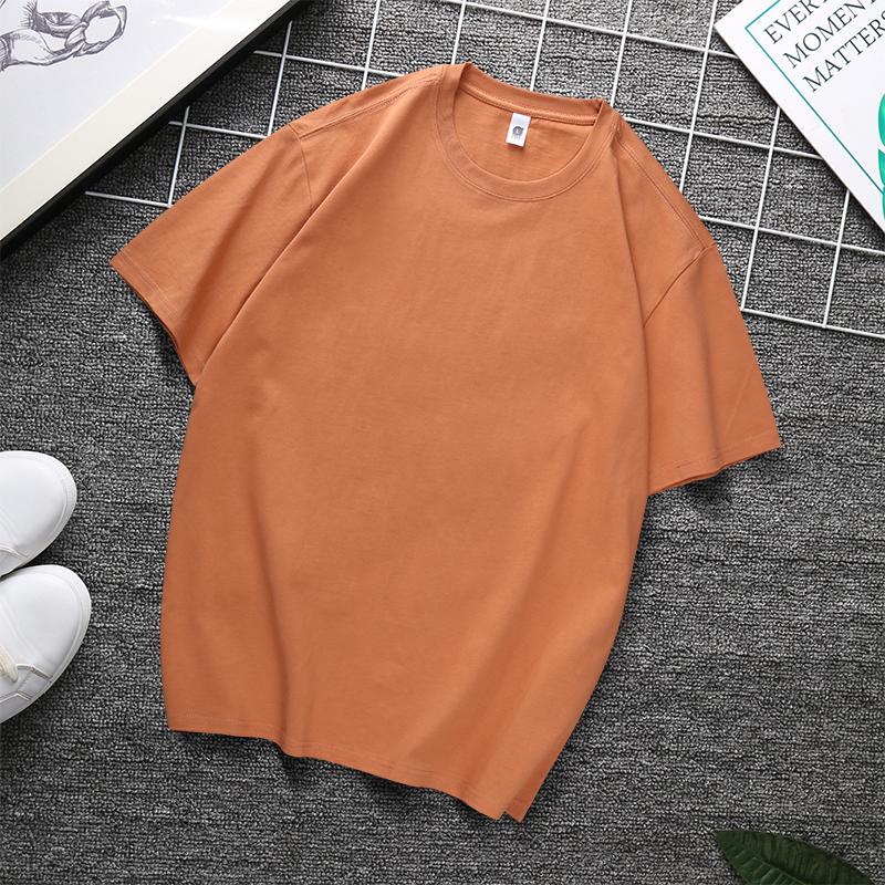 Zirunking Long-staple Cotton Short-sleeved T-shirt Unisex Top Youth Casual Solid Color Loose Round Neck Half-sleeved Top CHANGRONG