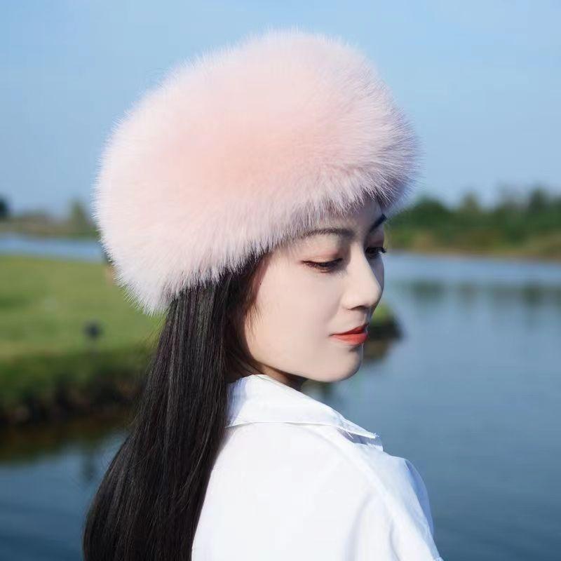 Winter Fluffy Imitation Fur Thickened for Keep Warmth Plush Bucket Hats Women Fashion Outdoor Skiing Ear Protection No Eaves Hat
