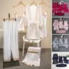 5 Pcs/Set Women Pajamas Set Nightgown Nightdress Top Shorts Pants Set Silky Satin Lace