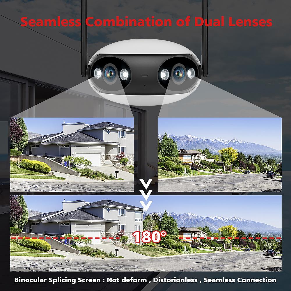 2024 Новая двойная линза, широкоугольная панорамная Wi-Fi POE IP-камера с углом обзора 180°, наружная камера наблюдения за человеком/автомобилем с автоматическим отслеживанием