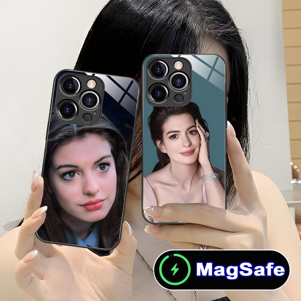 Anne Hathaway Mobile Phone Case for iPhone 17 16 15 14 13 12 11 Air Pro Max Plus Mini MagSafe Glass Colorful Cover Pretty Cover