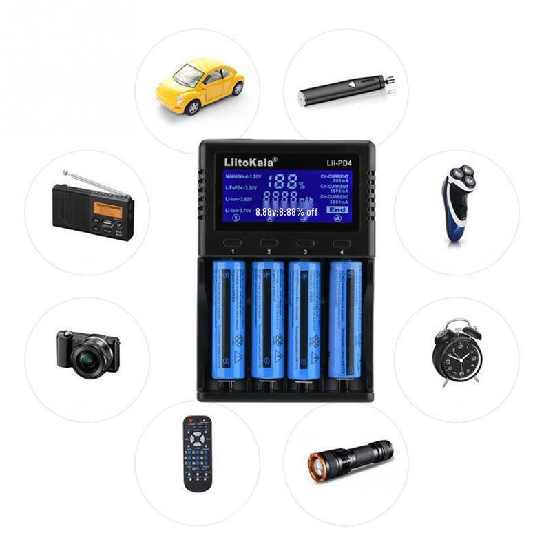 LiitoKala Lii-PD4 LCD Зарядное устройство для литиевых аккумуляторов для 18650, 26650, 21700
