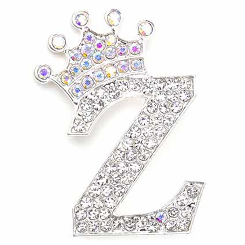 Fashion Crown 26 Initial Letters A To Z Crystal Rhinestone Brooch Pins Women