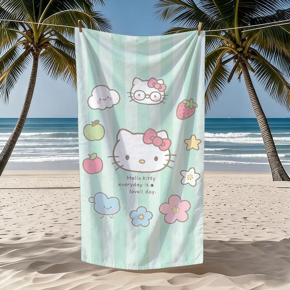 Towel Textile H-HelloS-ES Bathrobe Beach Quick-Drying Fresh K-KittyS-ES Lightweight Green Portable Camping SRO Swim Pool Travel