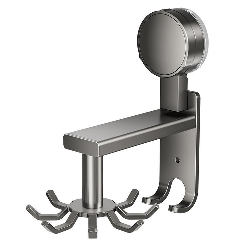 Aluminum Alloy Wall Mount Pot Spoon Holder With Rotating Hooks For Kitchen Storage