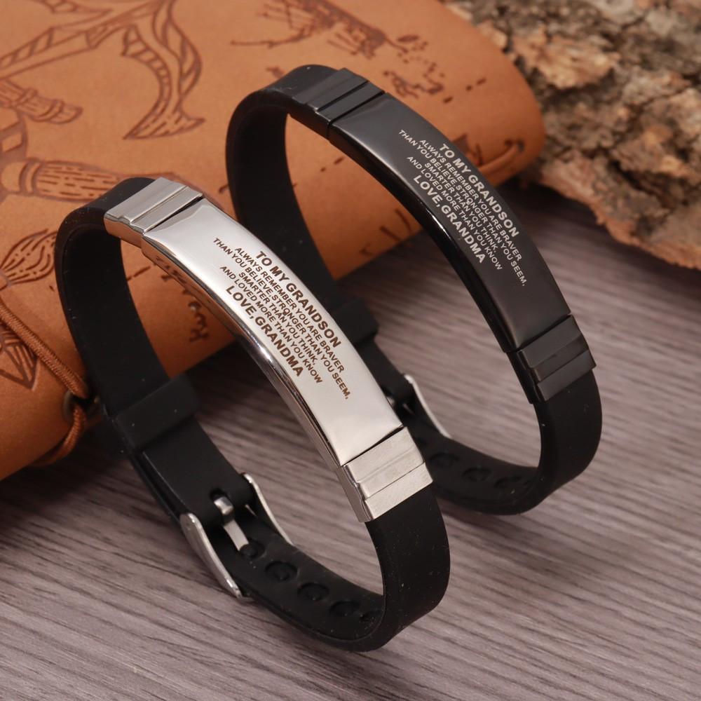 Popular Creative Simple Couple Fashion Stainless Steel TO MY GRANDSON Silicone Hand Link Day Gift Jewelry