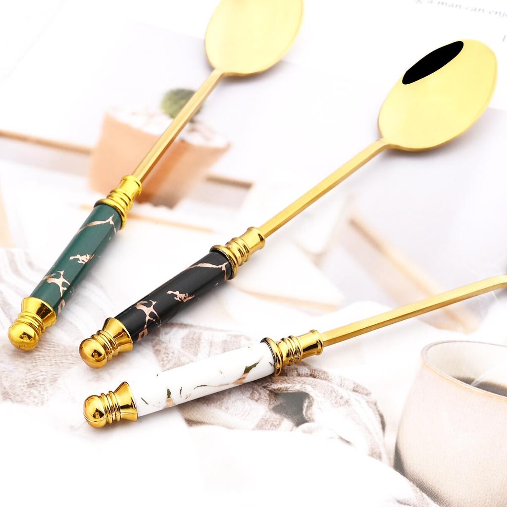 Креативная керамическая ручка, кухонные аксессуары, набор обеденных ложек с имитацией мрамора, ложка из нержавеющей стали, посуда
