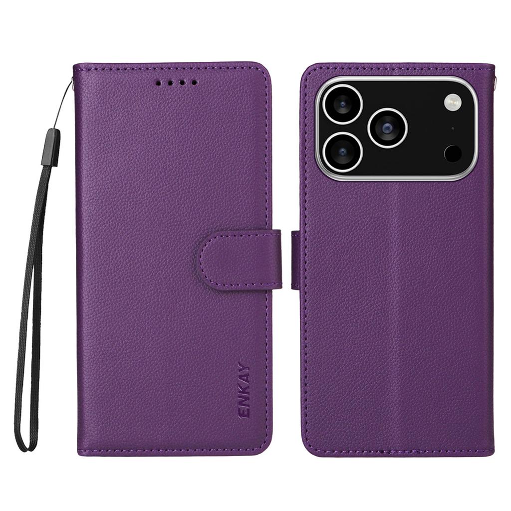 For iPhone 17 Pro Wallet Case with Strap RFID Blocking Leather Stand Phone Cover