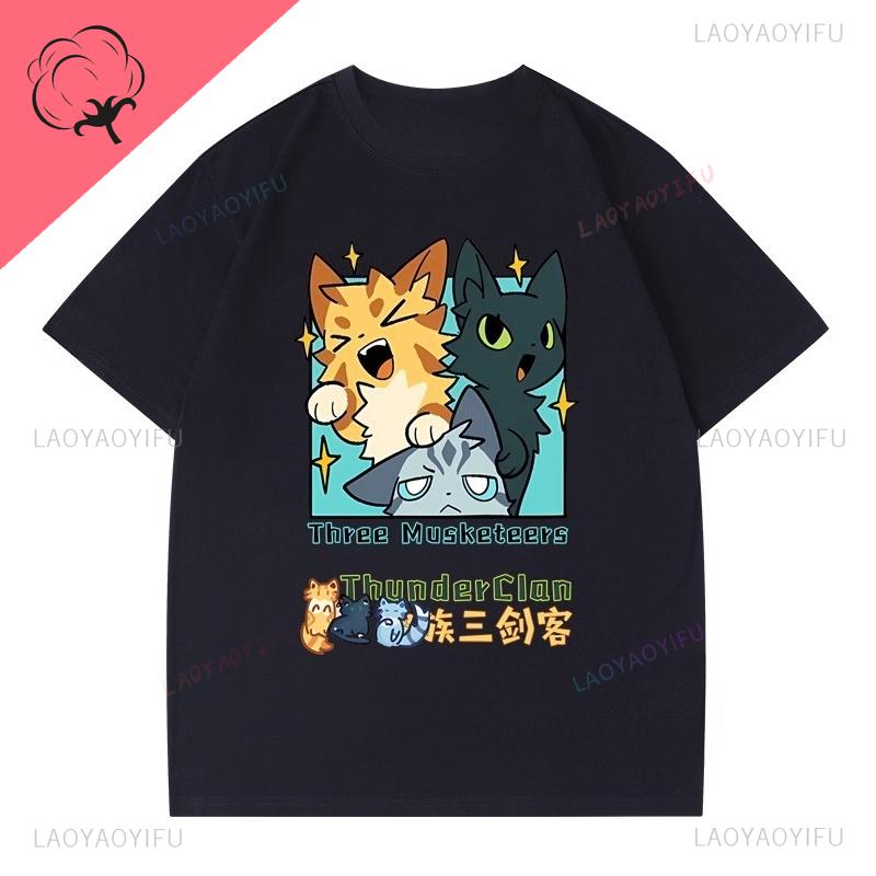 New Style Warrior Cats T Shirt Hot Sale Cat Lover Tee Short Sleeve Cotton Crewneck Kawaii Popular Y2k Clothes Unisex Tops
