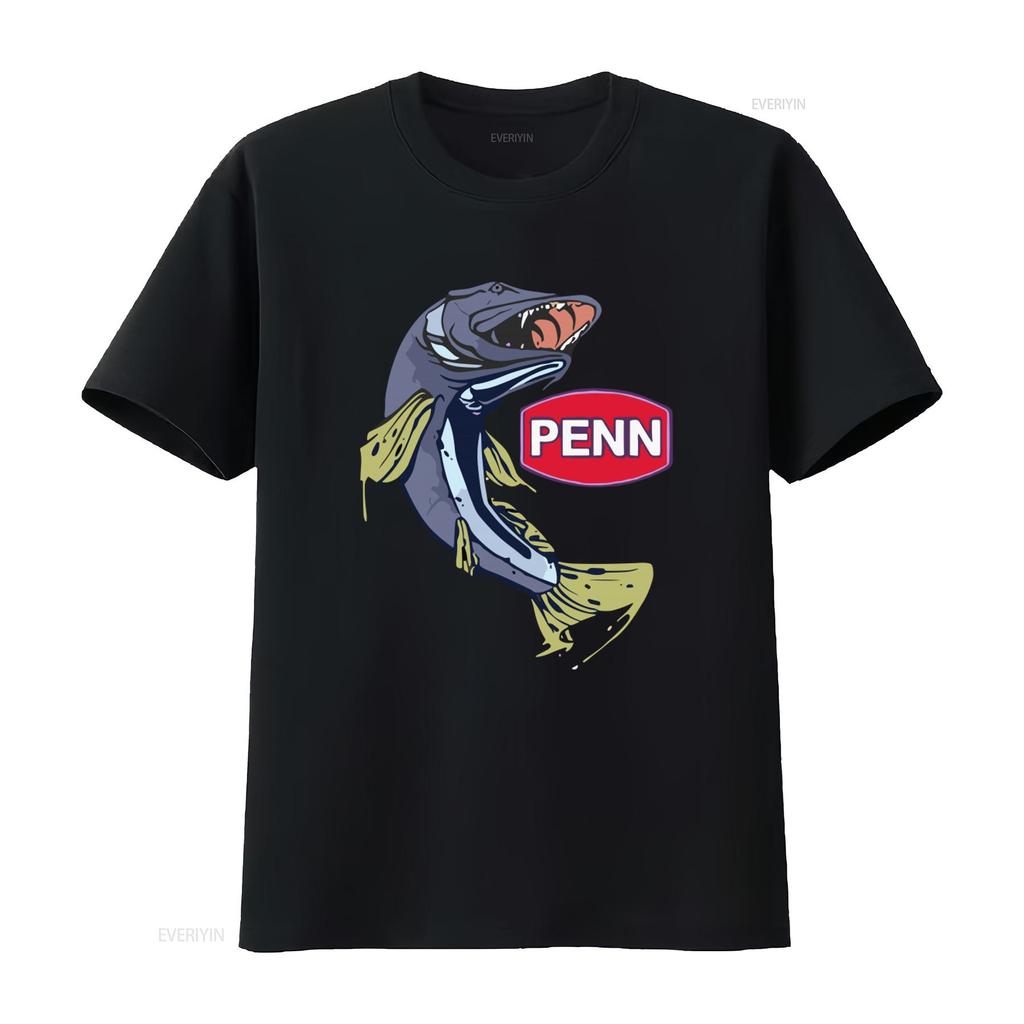 Логотип компании PENN Fishing Equipment Мужская черная футболка Размеры S-3XL с классным принтом рыбы винтажная Стирка: выстиранная Дышащая Удобная
