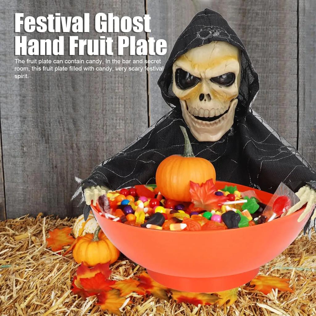 Halloween Electric Fruit Tray Ghost Glowing Howling Swinging Decoration for Spooky Haunted House Scary Atmosphere Prop