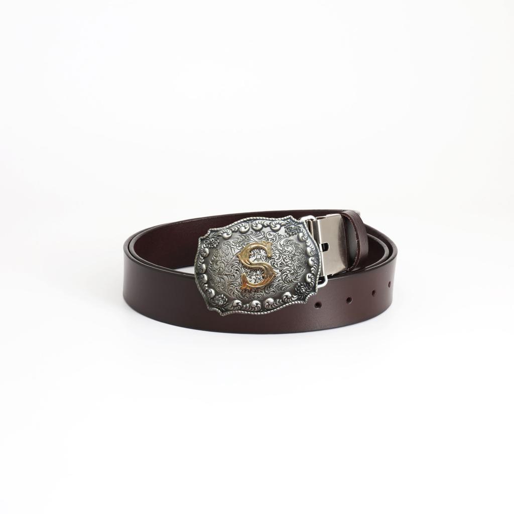 Smooth Buckle Belt Men's Decoration with Jeans Frosted Leather Four Seasons Letter S Two-Color Buckle Belt