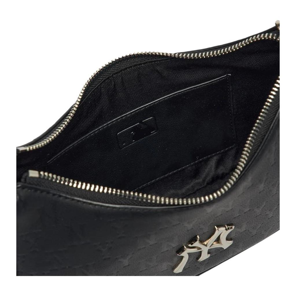 New MLB Monogram Collection Artificial Leather Shoulder Bag Dumpling Bag Shoulder Bags Unisex Black Gold 3ABQS022N-50BKS