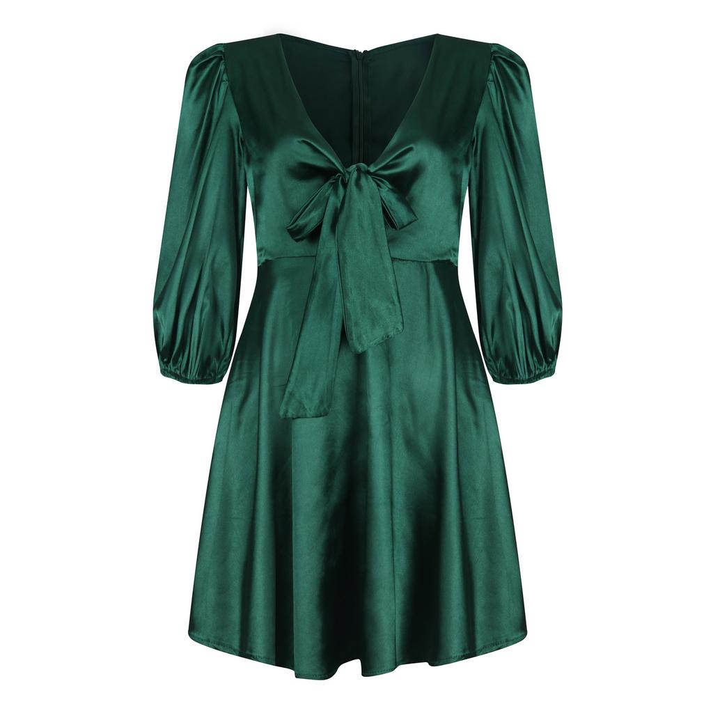 Женское модное повседневное элегантное бандажное платье с глубоким v-образным вырезом и рукавами епископа