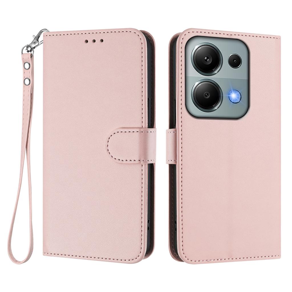 Для Xiaomi Poco M6 Pro 4G/Xiaomi Redmi Note 14S 4G/Xiaomi Redmi Note 13 Pro 4G Кожаный чехол-кошелек с подставкой и ремешком на запястье