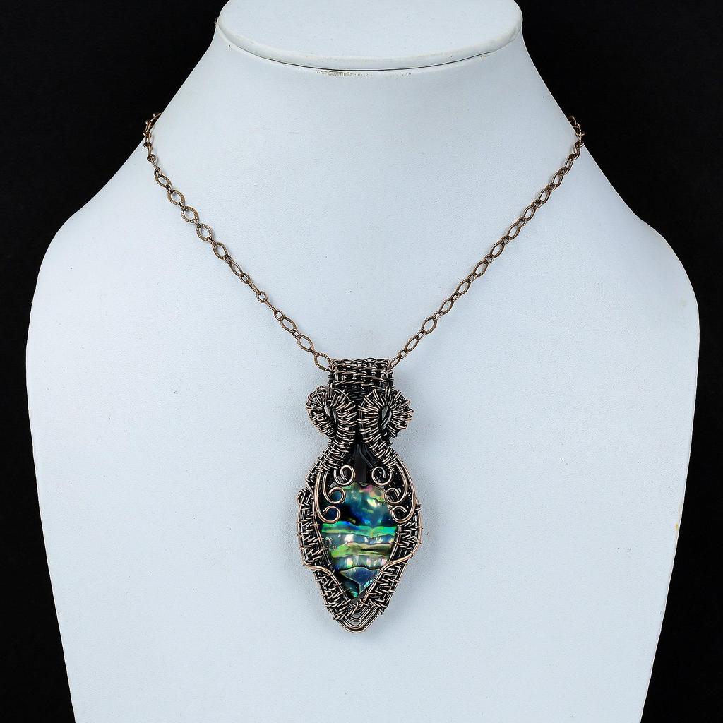 Драгоценный камень раковины морского ушка Чистая медная проволока, обернутая ювелирными изделиями ручной работы, подвеска для подарка