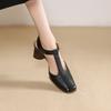 2024 Новые босоножки из натуральной кожи на квадратном каблуке, летняя модная женская обувь, туфли-лодочки на платформе с Т-образным ремешком и пряжкой, квадратный носок