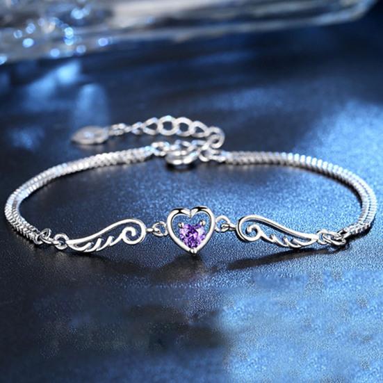 Women Bracelet Heart Cubic Zirconia Wing Shape Adjustable Length Angel Wrist Chain