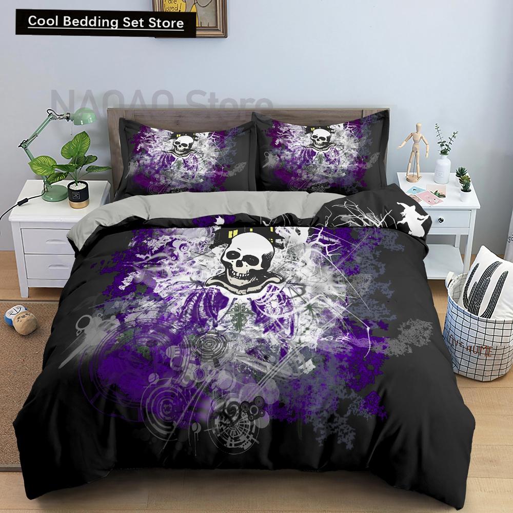 Скелет King Queen Пододеяльник Череп Постельное белье Комплект для детей Подростков Взрослых Хэллоуин Спальня Декор Мягкий Одеяло Чехол Наволочки